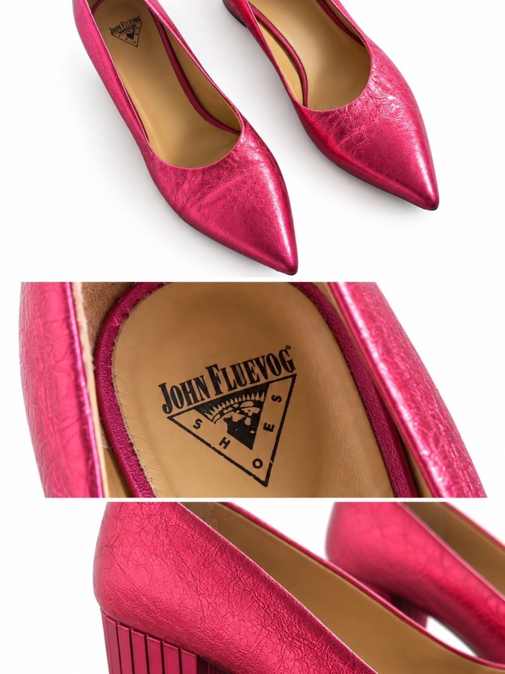 John Fluevog Metallic Hot Pink Pointed-Toe Pumps